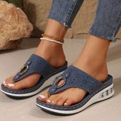 New Air Cushion Thong Sandals Summer Flip Flops Hollow Metal Buckle Wedges Shoes For Women Thick Sole Beach Shoes - ProTrendyz