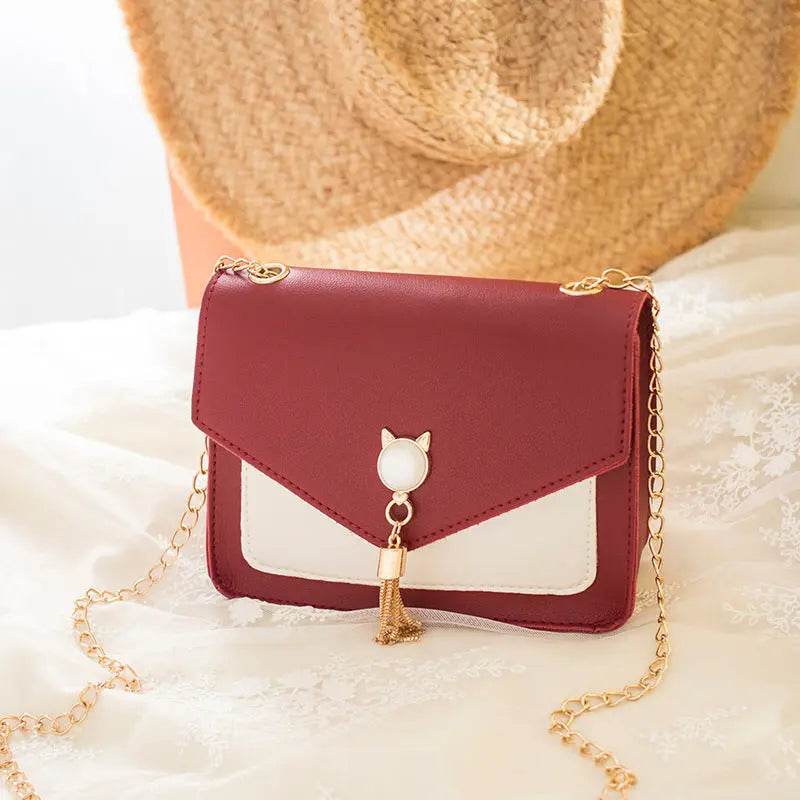 Small Messenger Bag New Sweet And Cute Cat Tassel Decoration Chain One Shoulder Small Square Bag Casual Messenger Bag US - ProTrendyz