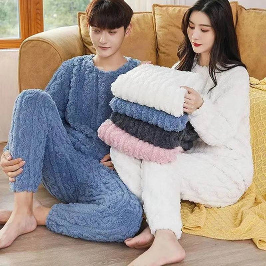 Winter Pajamas Sets Homewear Solid Color Loose Thickened Coral Velvet Pullover Long Sleeves And Trousers Warm Pajamas Indoor Outdoor Casual Clothes - ProTrendyz