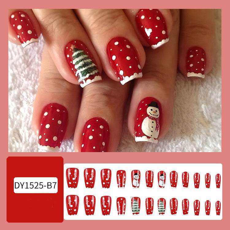 24pcs Christmas False Nails Hat Striped Snowflake Nail Art Stickers For Parties Dances Or Holiday Wear - ProTrendyz