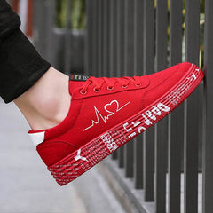 Love Print Canvas Shoes Women Men Flats Lace-up Casual Shoes Lover Sports Shoes Valentines Day - ProTrendyz