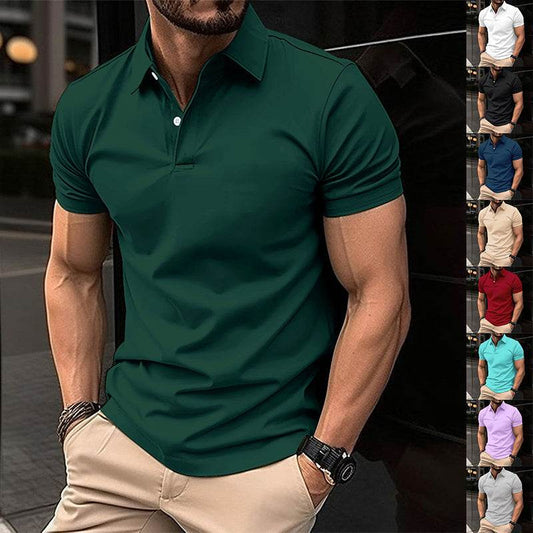 Summer Short Sleeve Polo Shirt Men Solid Color Button Lapel Button Top - ProTrendyz