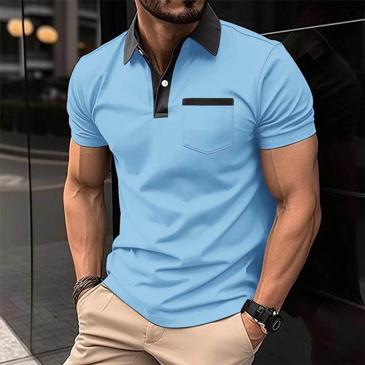 Lapel Fashion Slim Pocket Short-sleeved T-shirt Polo Shirt Men Clothing - ProTrendyz