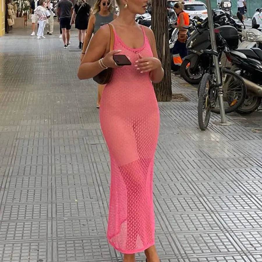 Solid Color Knitted Hollow Beach Bikini Swimsuit Blouse - ProTrendyz