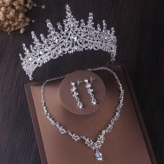 Silver Crystal Drop Bridal Jewelry Set - ProTrendyz
