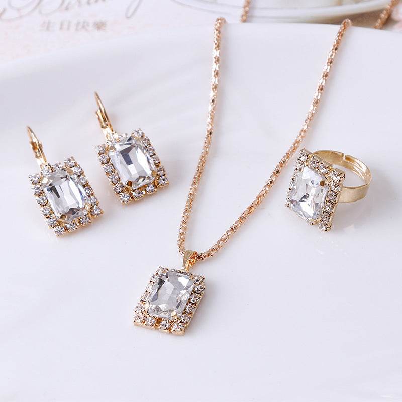 The Crystal Set Necklace Earring Ring Three-piece Set - ProTrendyz