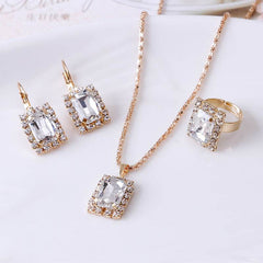 The Crystal Set Necklace Earring Ring Three-piece Set - ProTrendyz