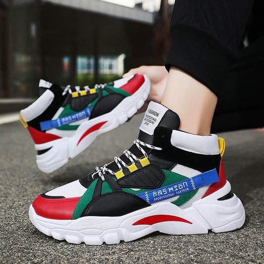 Men's Lace-up Color-matching Sneakers Fashion High-top Height-increasing Casual Shoes - ProTrendyz