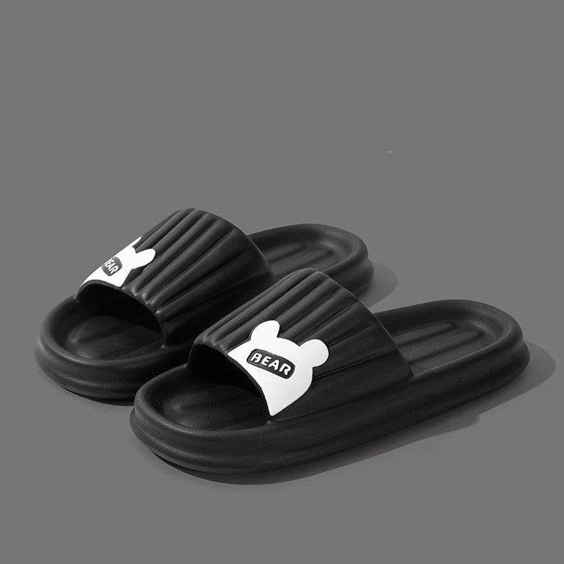 Bear Slippers For Women Summer Indoor Solid Color Striped Thick-Soled Anti-Slip Home Slippers Couples Floor Bathroom House Shoes - ProTrendyz