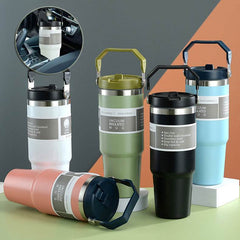 Portable Car Cup Stainless Steel Cup Travel Sports Water Bottle With Handle Cover Coffee Tumbler Cup - ProTrendyz