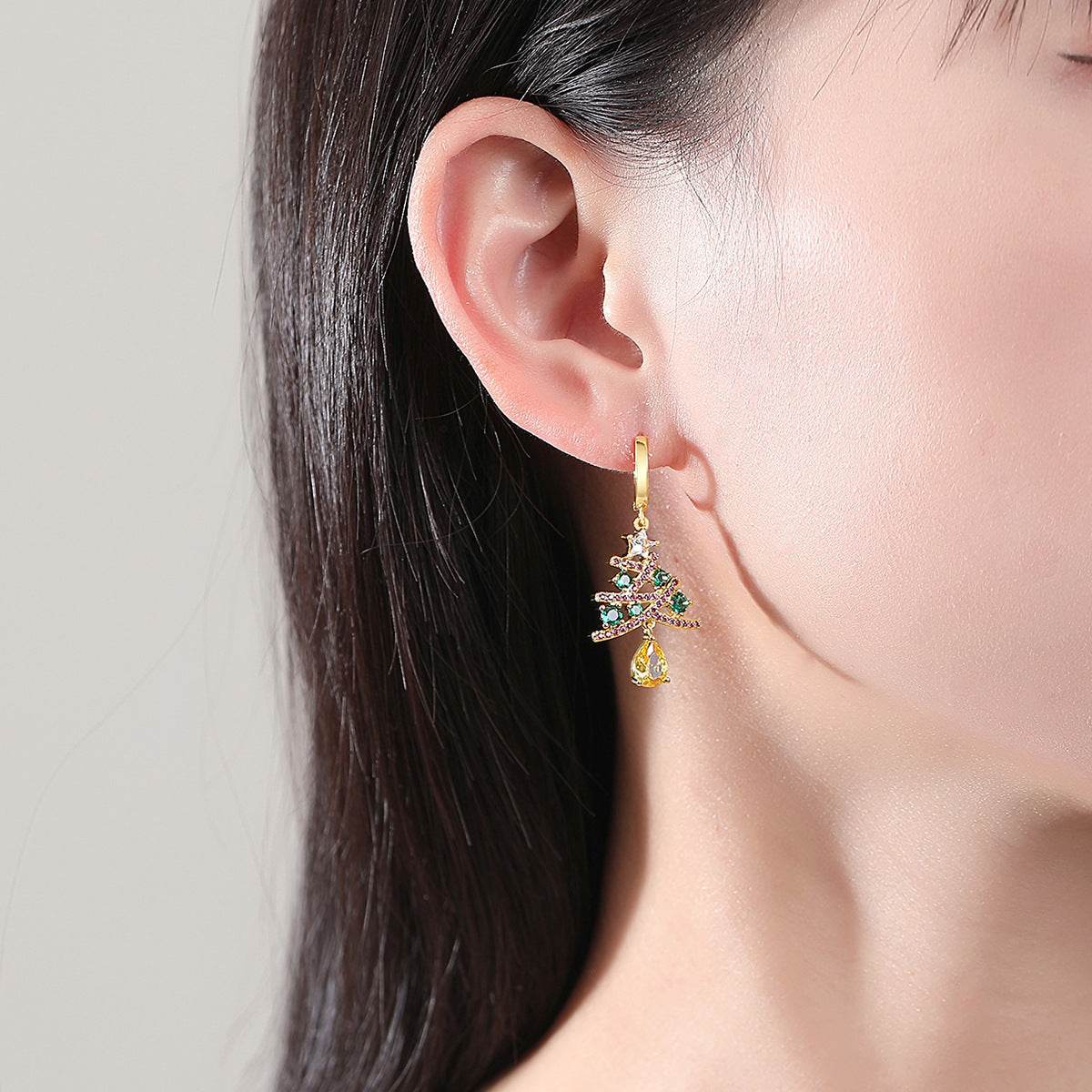 New Christmas Tree Earrings With Colorful Rhinestones Fashion Personality Shining Earrings Gift For Women Jewelry - ProTrendyz