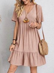 V-neck Short Sleeve Dress Summer Fashion Casual Loose Ruffled Dresses Beach Clothing Women - ProTrendyz