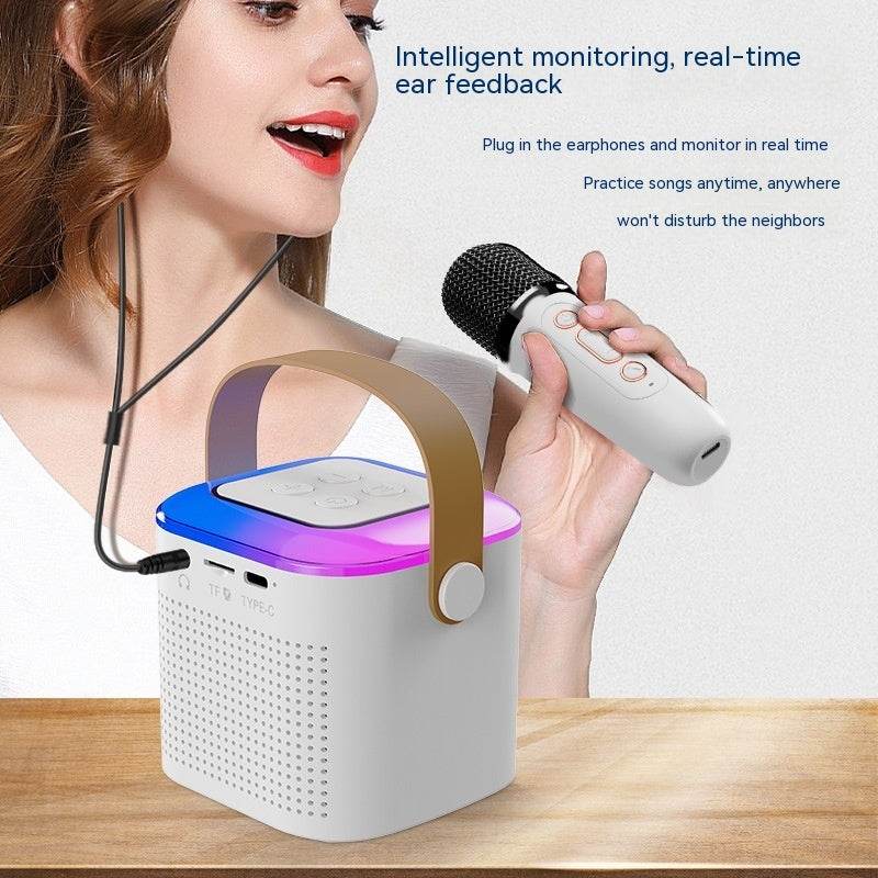 Microphone Karaoke Machine Bluetooth-compatible Speaker With 2 Wireless Mic RGB Light Home Family Singing Speaker - ProTrendyz
