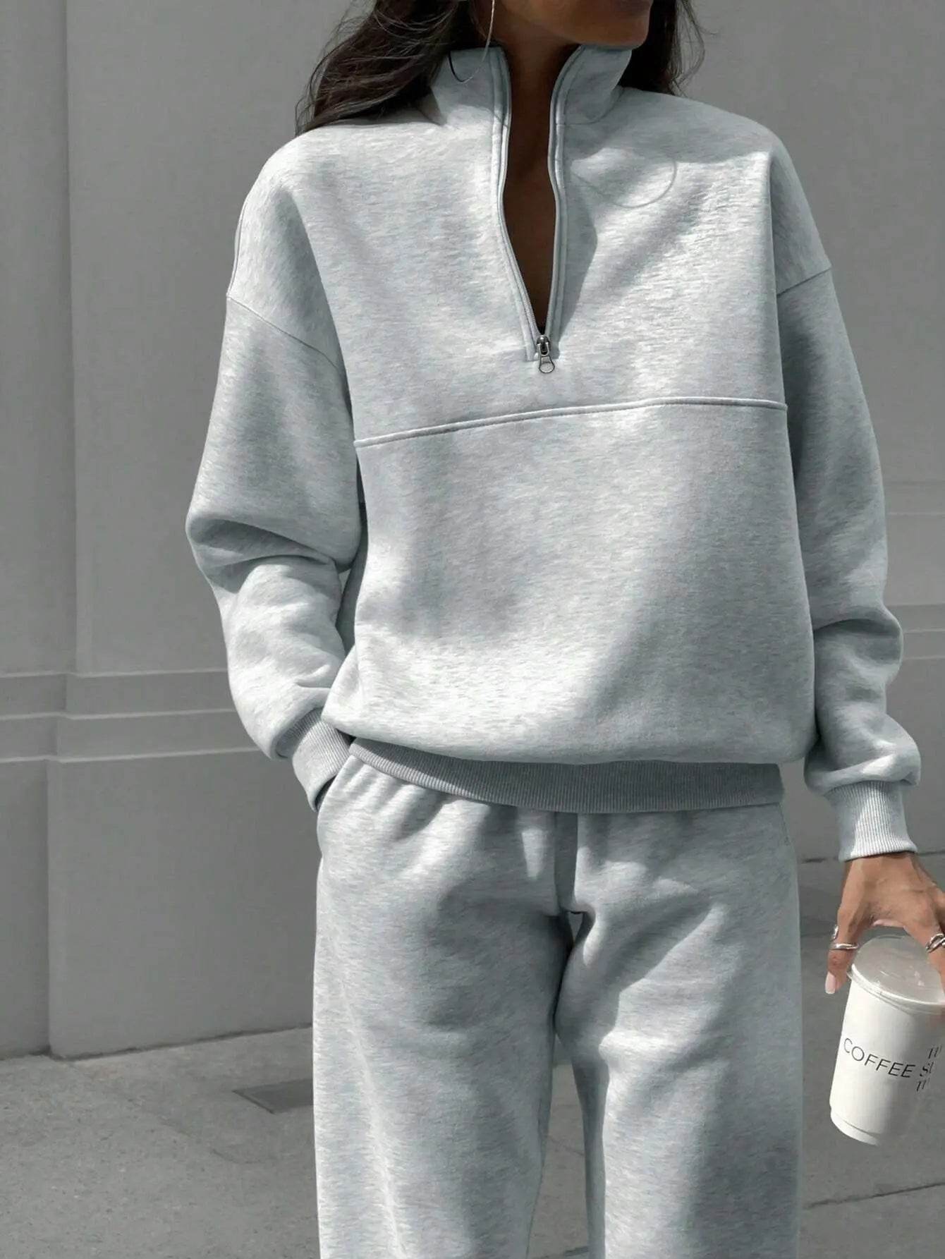 Long-sleeved Sports Sweatshirt Suit Fashion Stand-up Collar Zip-up Top And Elastic Band Trousers With Pocket Spring Fall Clothing For Women US - ProTrendyz