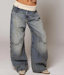 Loose-fitting Straight-leg Jeans With Pockets Fashion Casual Trousers Street-style Pants Women's Clothing