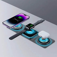 3 IN 1 Magnetic Folding Wireless Charger Station For IPhone Transparent Fast Charging For IWatch And Airpods - ProTrendyz