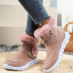 New Snow Boots Winter Warm Thickened Solid Color Plush Ankle Boots With Buckle Design Plus Velvet Flat Shoes For Women - ProTrendyz