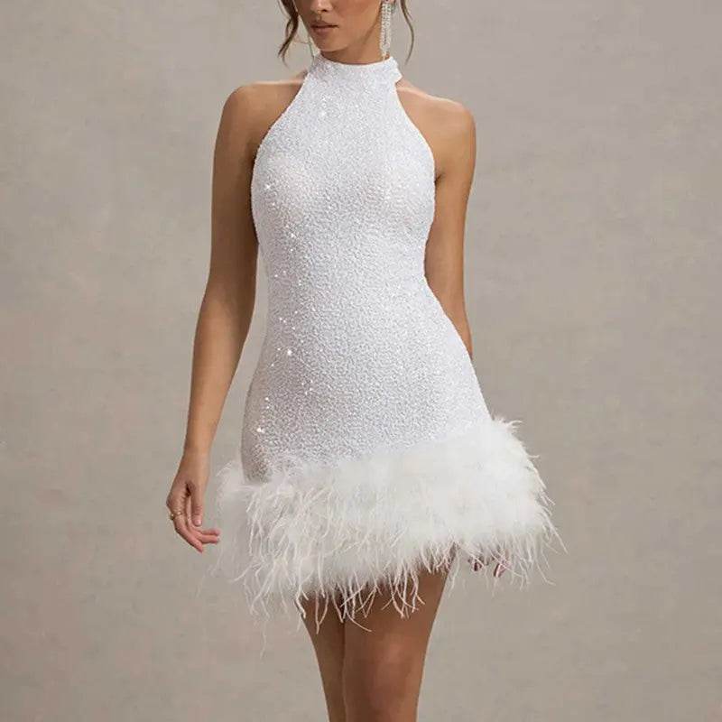 Women's Sleeveless Slim Shiny Plush Dress - ProTrendyz