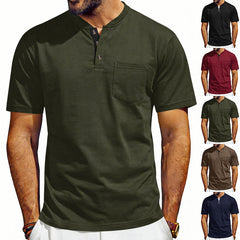 Men's Henley-neck Button-up Short-sleeve T-shirt