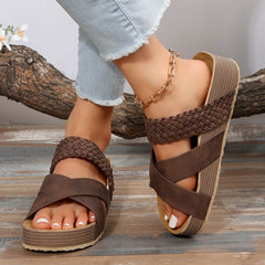 Woven Cross-strap Slippers Summer Platform Sandals Women Flat Beach Shoes - ProTrendyz