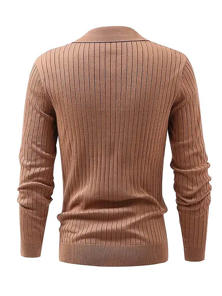 Lapel Texture Stretch Slim Knit Polo Shirt Men Polo Shirt Fashion Waffle Long-sleeved Tops Clothing Casual Comfortable Golf Men's Clothing - ProTrendyz