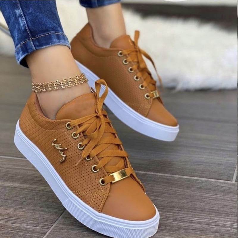 Women Flat Sneakers Breathable Lace-up Shoes For Girls - ProTrendyz