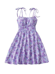 Floral Print Dress Summer Sweet A- Line Waist Trimming Dresses Women's Slimming Casual Clothing