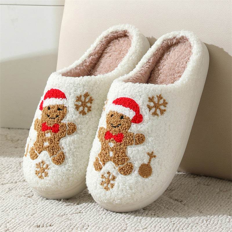 Christmas Snowflake Gingerbread Slippers Winter Indoor Non-slip Floor Bedroom Fuzzy House Shoes For Women Home Slippers - ProTrendyz