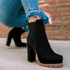 Round-toe Ankle Boots Solid Leopard Print Thick Square High Heel Shoes Ladies Casual Fashion Autumn Winter Suede Dress Party Boots - ProTrendyz