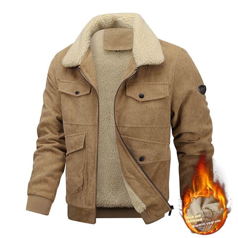 Winter Lapel Fleece Jacket With Pockets Warm Thicken Cotton Coat Men's Clothing - ProTrendyz