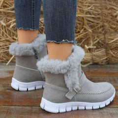 New Snow Boots Winter Warm Thickened Solid Color Plush Ankle Boots With Buckle Design Plus Velvet Flat Shoes For Women - ProTrendyz