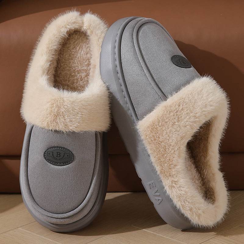 Winter Plush Slippers For Men Casual All-match Warm Suede House Shoes Indoor Non-slip Floor Bedroom Slipper - ProTrendyz