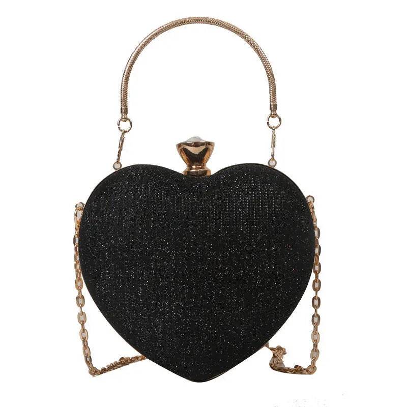 Evening Clutch Bag Women Bag Shiny Handbag Heart Shape Metal Clutches Bag Fashion Chain Shoulder Crossbody Bag Luxury Lady Purse Valentines Day Outfit - ProTrendyz