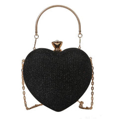 Evening Clutch Bag Women Bag Shiny Handbag Heart Shape Metal Clutches Bag Fashion Chain Shoulder Crossbody Bag Luxury Lady Purse Valentines Day Outfit - ProTrendyz