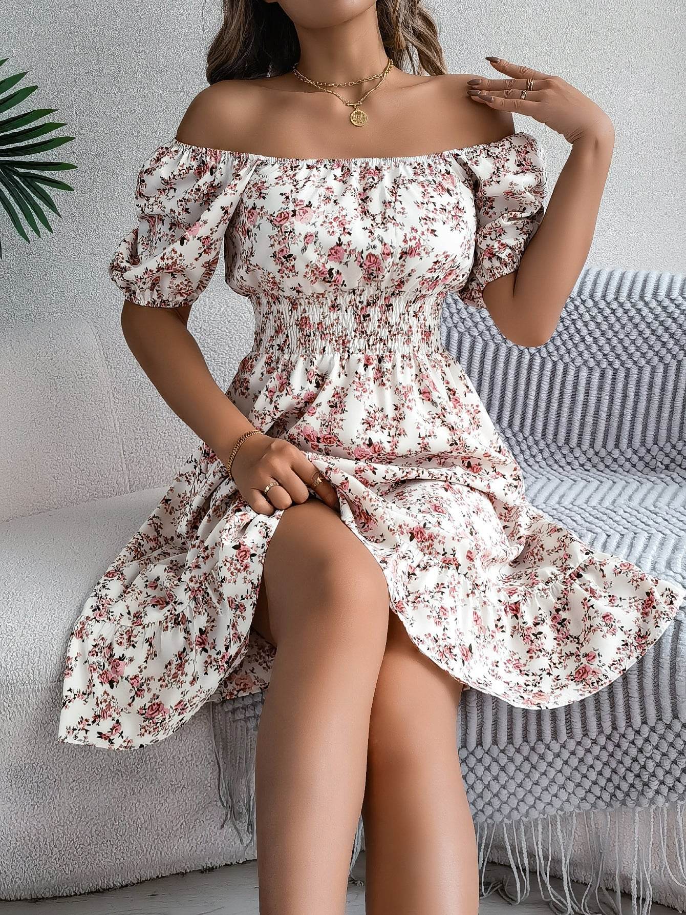 Floral Print Square Collar Dress Summer Fashion Ruffles Dresses Women's Clothing - ProTrendyz