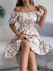 Floral Print Square Collar Dress Summer Fashion Ruffles Dresses Women's Clothing - ProTrendyz
