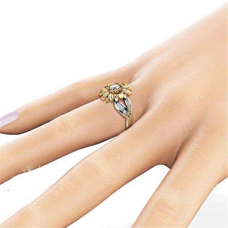 New gold-plated couple ring sunflower flower color separation zircon ring - ProTrendyz