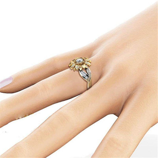 New gold-plated couple ring sunflower flower color separation zircon ring - ProTrendyz