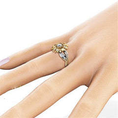 New gold-plated couple ring sunflower flower color separation zircon ring - ProTrendyz