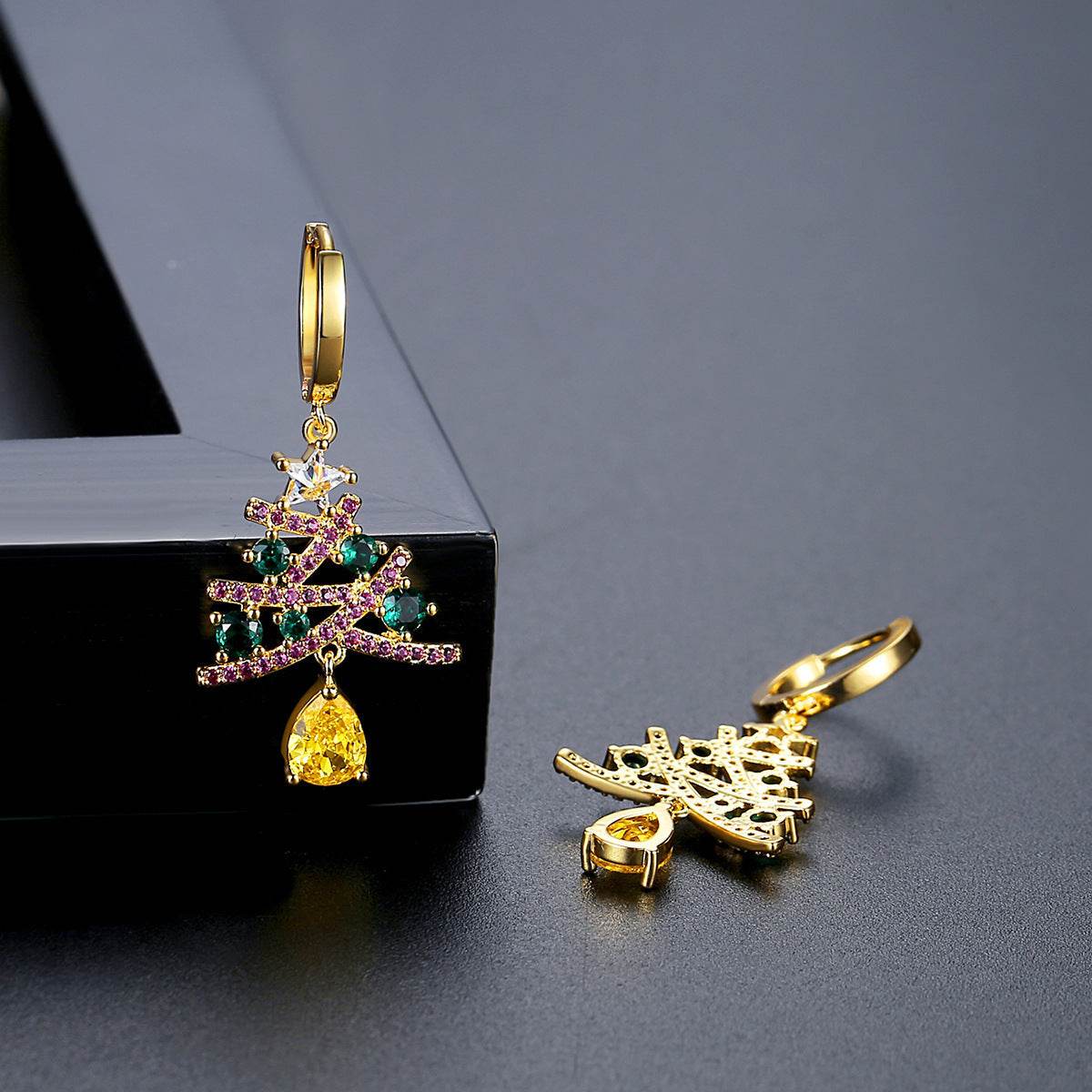 New Christmas Tree Earrings With Colorful Rhinestones Fashion Personality Shining Earrings Gift For Women Jewelry - ProTrendyz