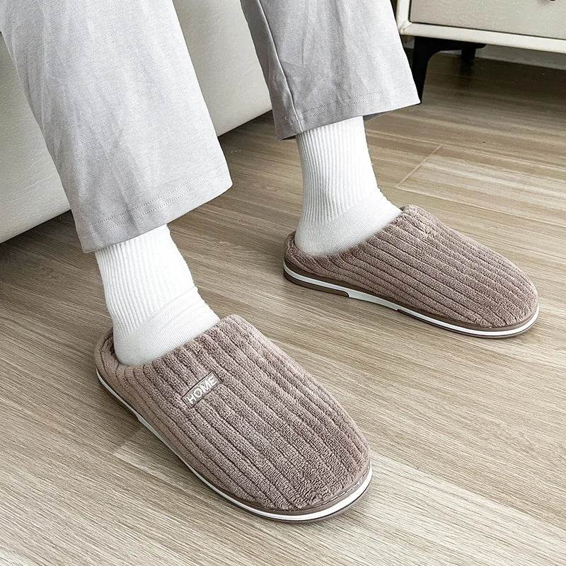 Solid Color Simple Cotton Slippers Winter Non-slip Home Warm Plush Slippers Household Indoor Couple Women's House Shoes - ProTrendyz
