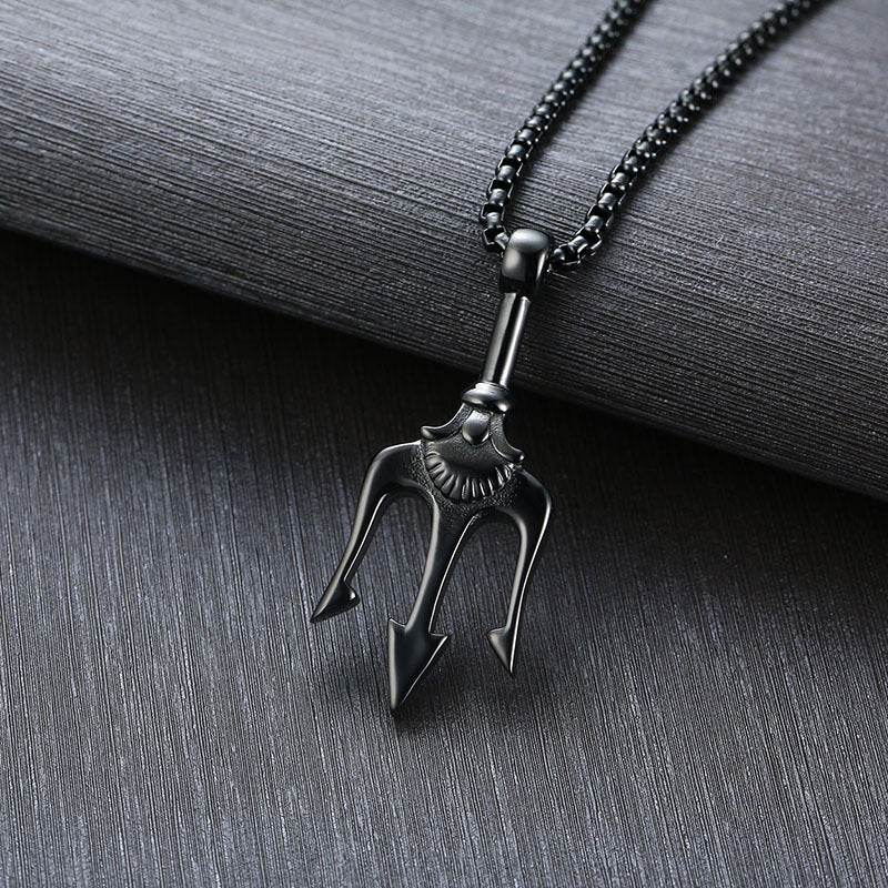 Neptune's Trident Necklace Retro Mythical Sea King Poseidon Trident Harpoon Pendant Necklace Men's Fashion Trend Cool Jewelry - ProTrendyz