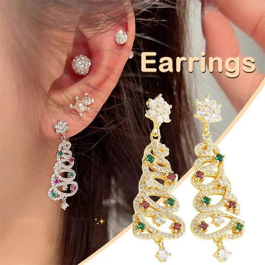 New Full Inlaid Colorful Zircon Christmas Tree Tassel Earrings Women's Fashion Personality Earrings Party Jewelry Christmas Gift - ProTrendyz