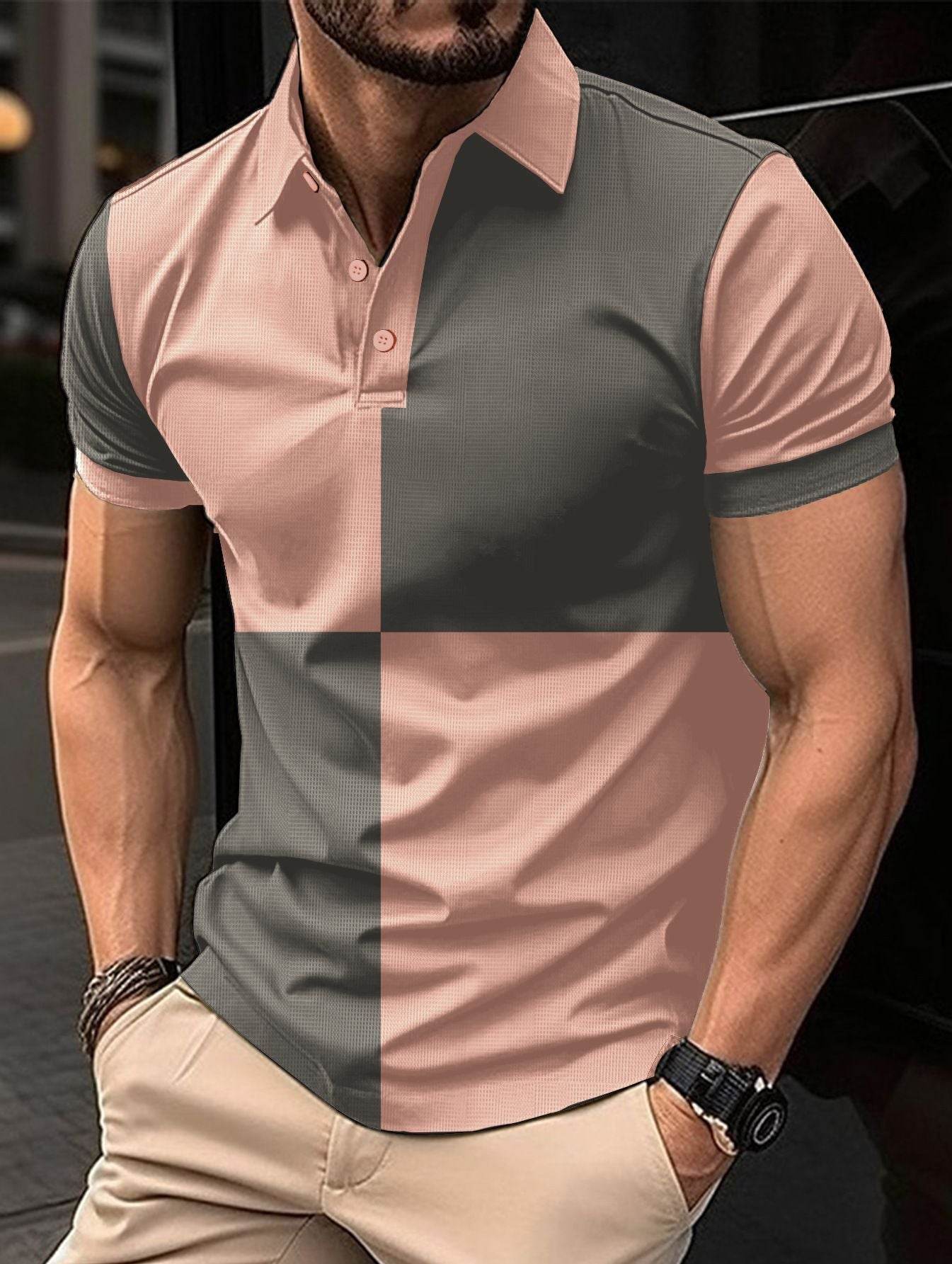 Casual Sports Short Sleeve Color Stitching Turnover Neck Polo Shirt Men Clothing - ProTrendyz