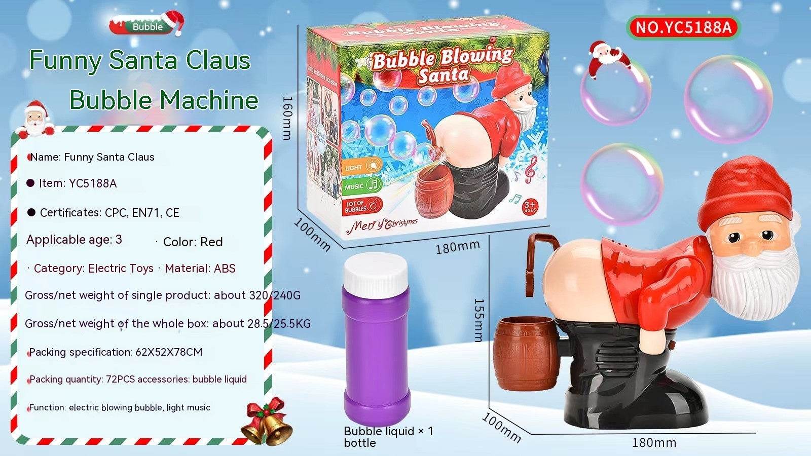 Electric Santa Claus Bubbles Machine Blowing Bubbles Music Light Entertainment Toy Prank Funny Ornament Christmas Gifts Christmas Decorations - ProTrendyz