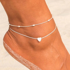 Double-layered anklet Retro beach ball chain heart-shaped anklet - ProTrendyz