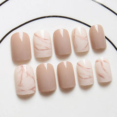 Light khaki smudge false nails - ProTrendyz