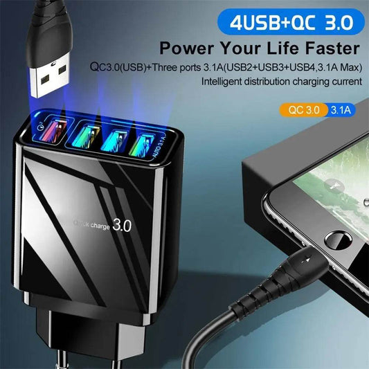 Illuminated 4USB Mobile Phone Quick Charge Charger 3A Charging Head US - ProTrendyz
