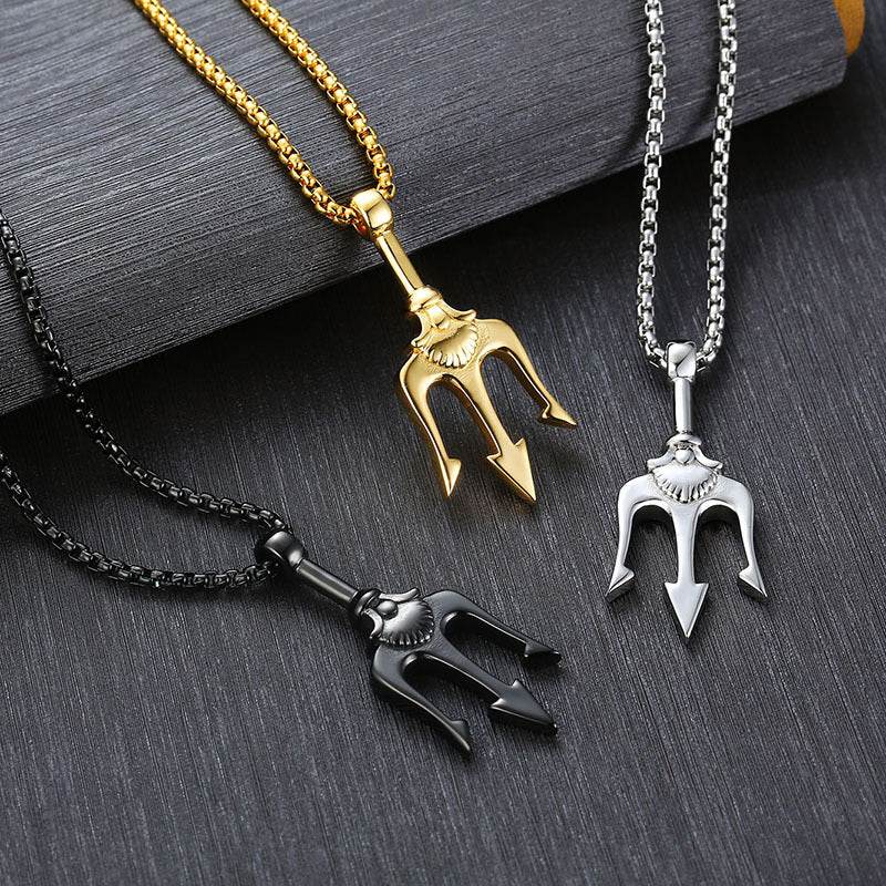Neptune's Trident Necklace Retro Mythical Sea King Poseidon Trident Harpoon Pendant Necklace Men's Fashion Trend Cool Jewelry - ProTrendyz