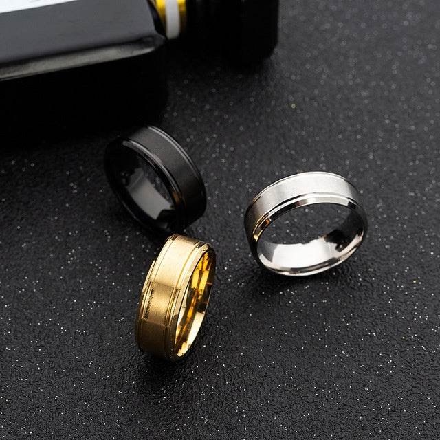 Mens Wedding Rings Black Sliver Gold Pure 8MM Rings - ProTrendyz